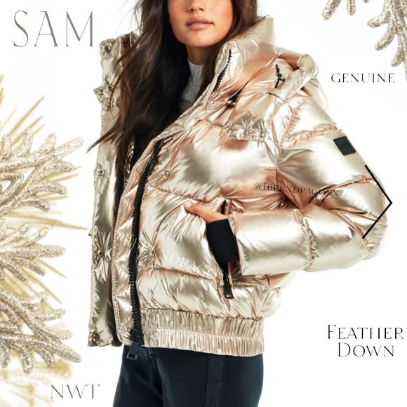 SAM. Women's Metallic Duck Goose Down Jacket Champagne Light Gold  XL NWT - Picture 1 of 16